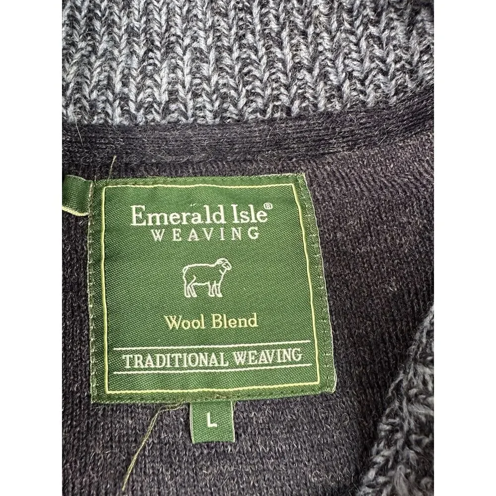 Emerald Isle Weaving Vest Mens Aran Full Zip Gilet Blue Wool Blend Sz Large